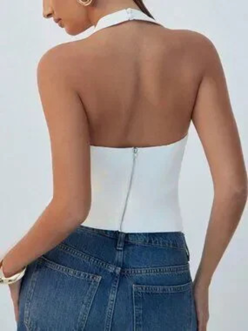 White Sexy Women's Deep Plunge Office Chic Halter Top